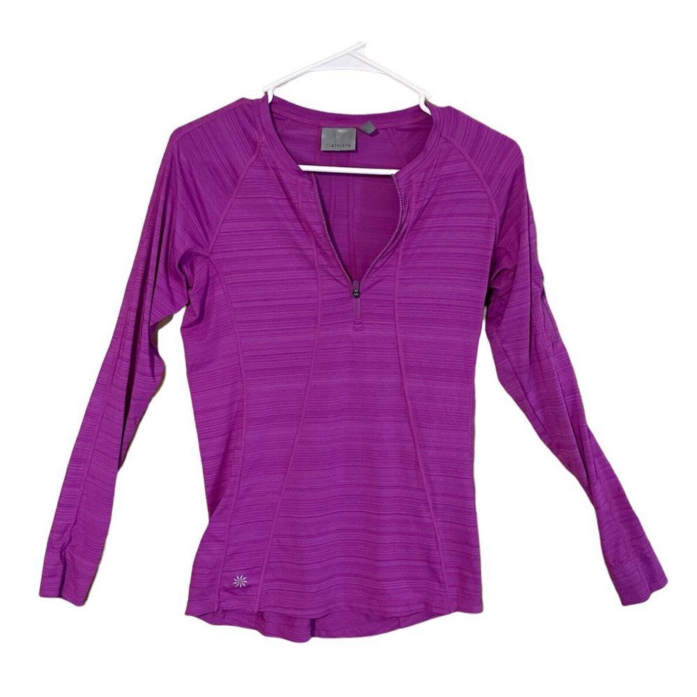 Athleta women’s Small 1/4 zip Fitted Long Sleeve active top Shirt Purple Zipper
